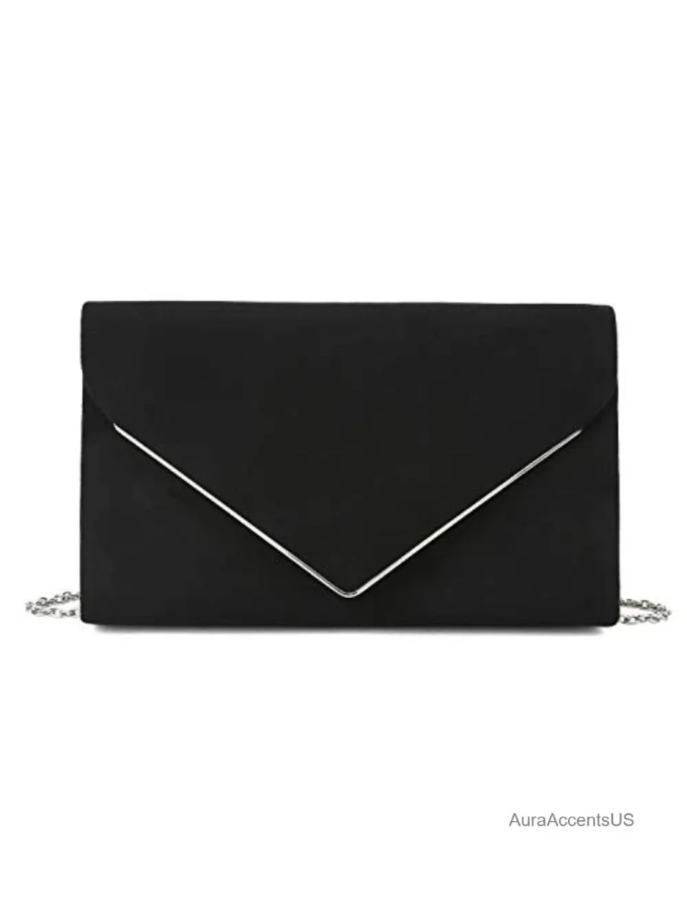 Faux Suede Clutch Bag Metal Binding Evening Purse for Wedding Prom Black-Tie